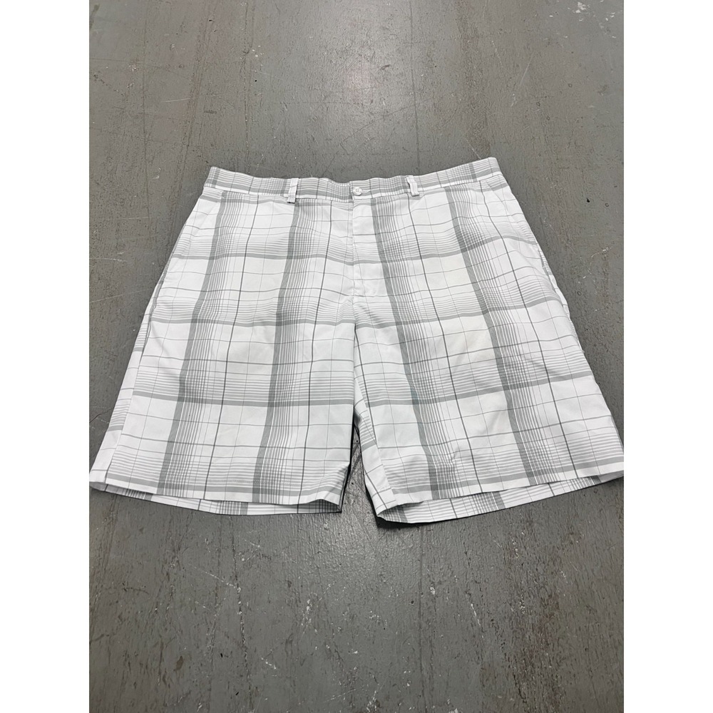 PGA Tour Chino Shorts Mens 38 White Plaid 9" Inseam‎ Flat Front Golf Performance